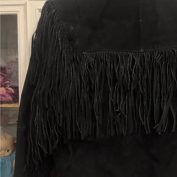 Vintage Black Suede Fringe Western Jacket – Size M - Picture 6 of 7